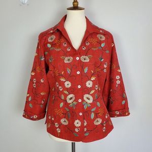 Vintage Silk Land Red Embroidered Silk Jacket L